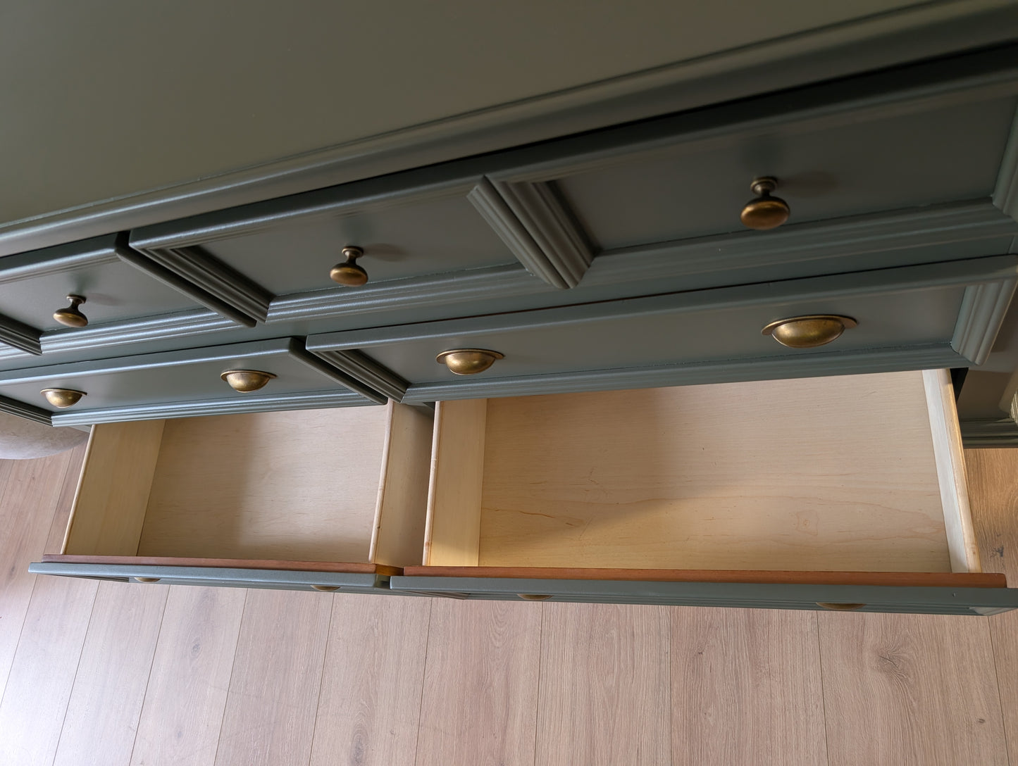 Deep Muted Green Solid Wood Credenza / Buffet