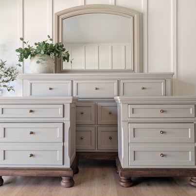 Dresser, Mirror & 2 Nightstands - Bedroom Set - Neutral Taupe + Modern Organic | Retrodern, Longwood FL