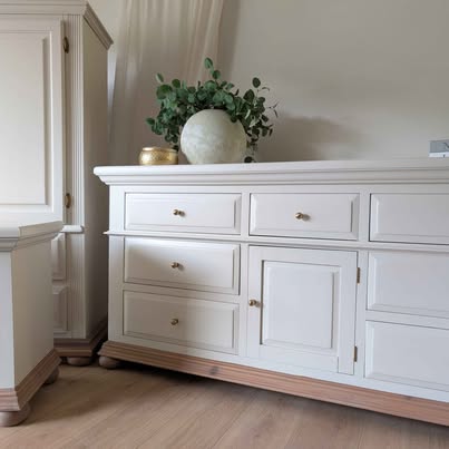 Solid Wood Broyhill Dresser + Nightstand Set - Refinished Cream & Natural Pine, Armoire | Retrodern, Longwood FL