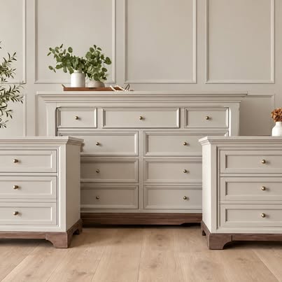 3-Piece Large Bedroom Set - Large Dresser + 2 Nightstands - Custom Taupe | Retrodern, Longwood FL