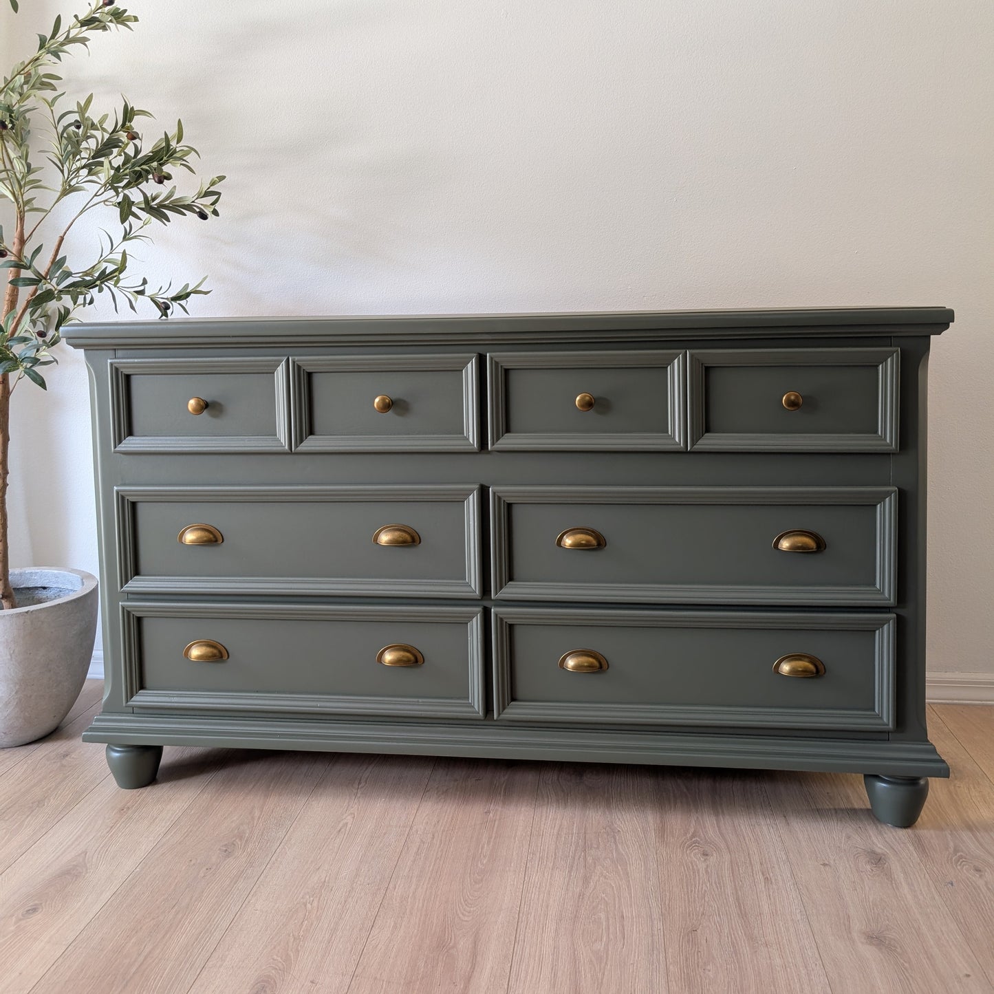 Deep Muted Green Solid Wood Credenza / Buffet