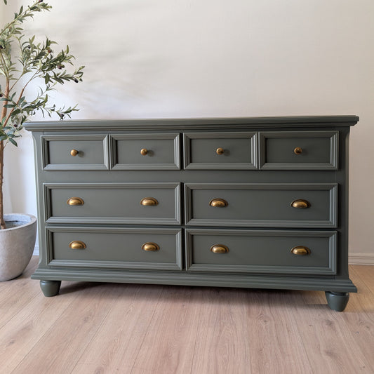 Deep Muted Green Solid Wood Credenza / Buffet