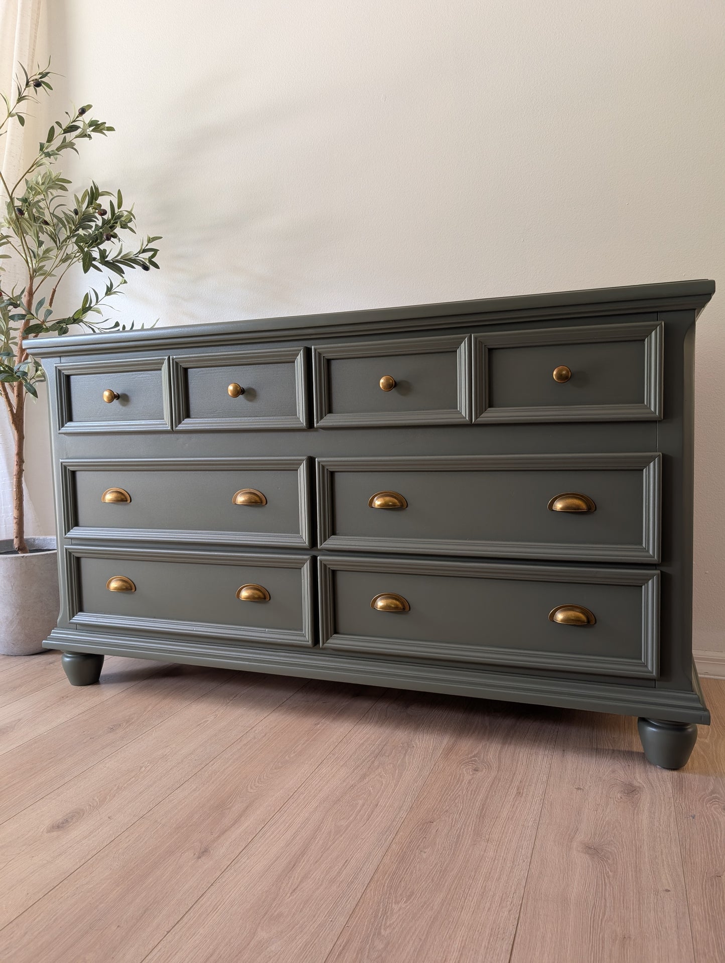 Deep Muted Green Solid Wood Credenza / Buffet