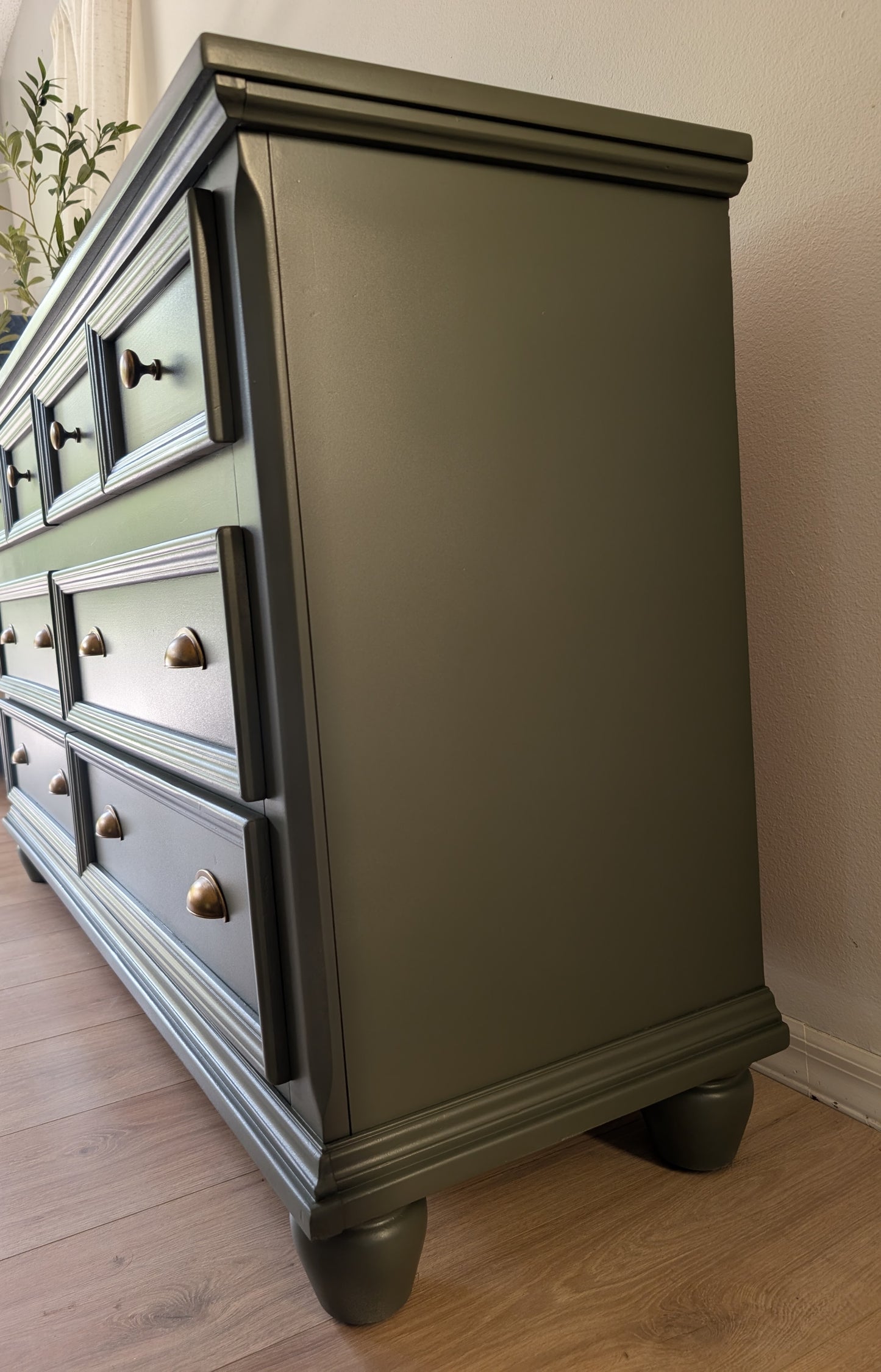 Deep Muted Green Solid Wood Credenza / Buffet