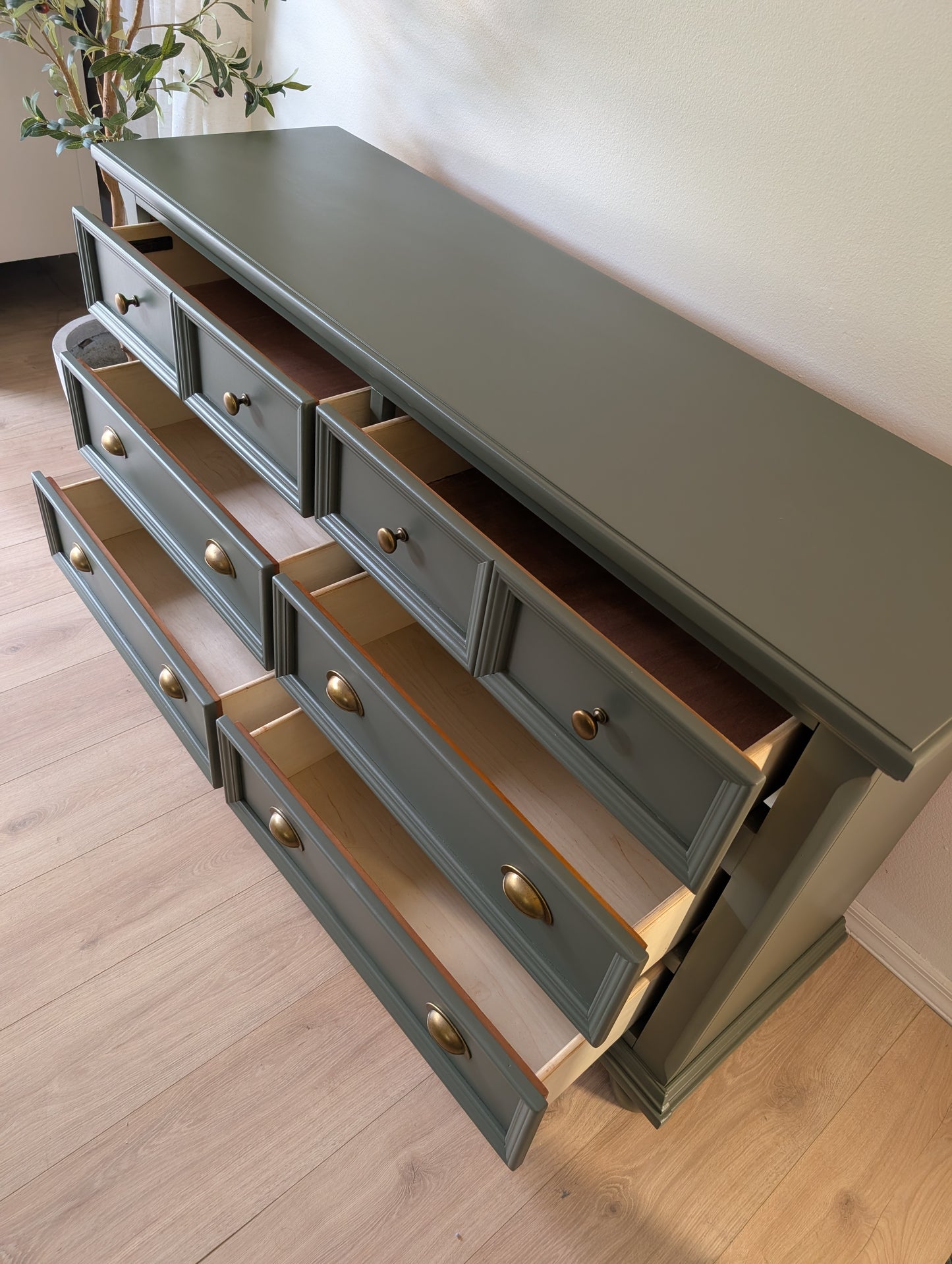 Deep Muted Green Solid Wood Credenza / Buffet