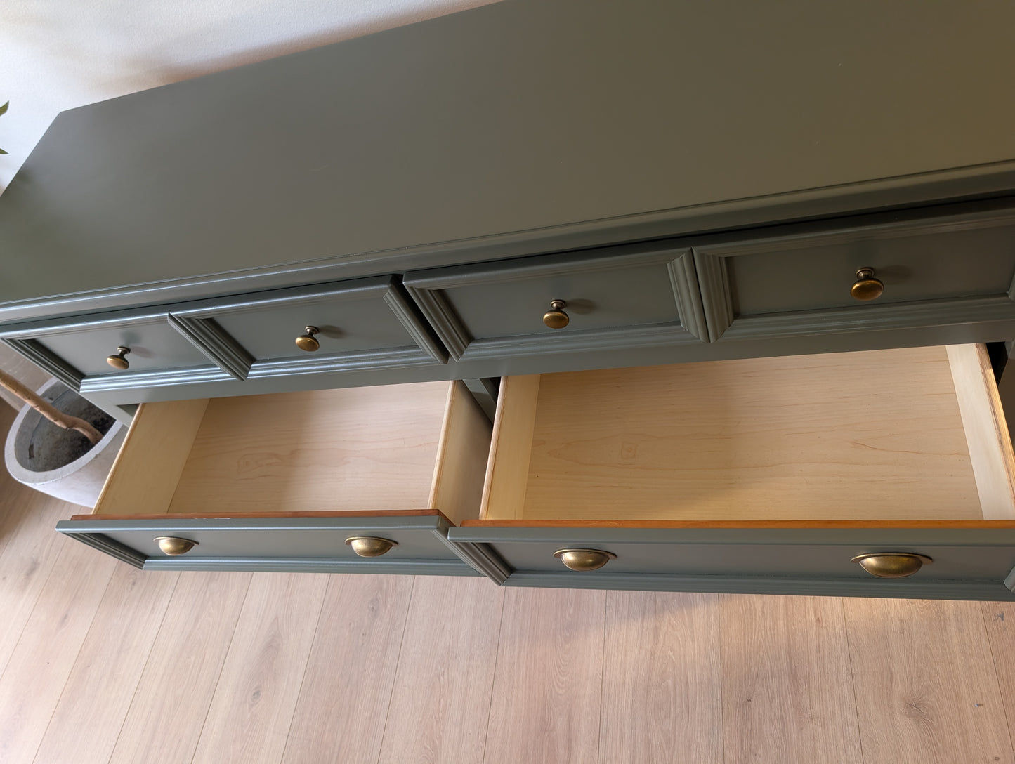 Deep Muted Green Solid Wood Credenza / Buffet